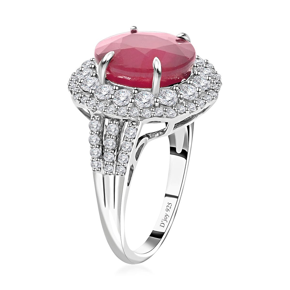 Niassa Ruby (FF) and White Topaz Double Halo Ring in Platinum Over Sterling Silver (Size 10.0) 9.35 ctw