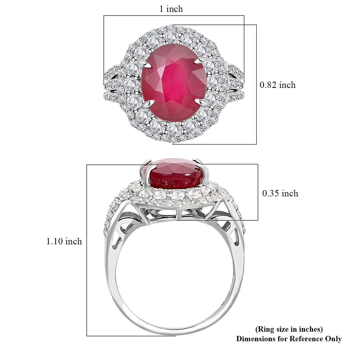 Niassa Ruby (FF) and White Topaz Double Halo Ring in Platinum Over Sterling Silver (Size 10.0) 9.35 ctw