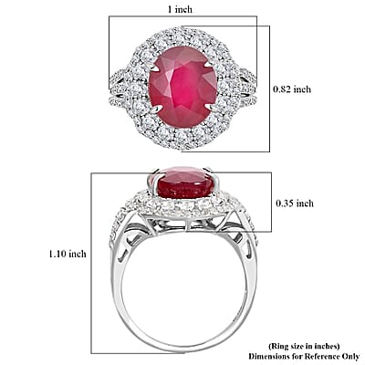 Niassa Ruby (FF) and White Topaz Double Halo Ring in Platinum Over Sterling Silver (Size 10.0) 9.35 ctw