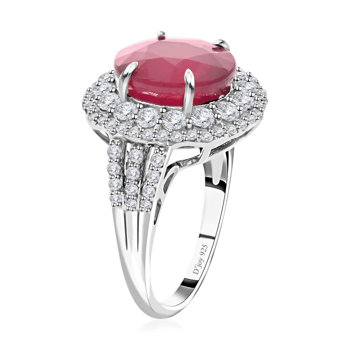 Niassa Ruby (FF) and White Topaz Double Halo Ring in Platinum Over Sterling Silver (Size 7.0) 9.35 ctw image number 3