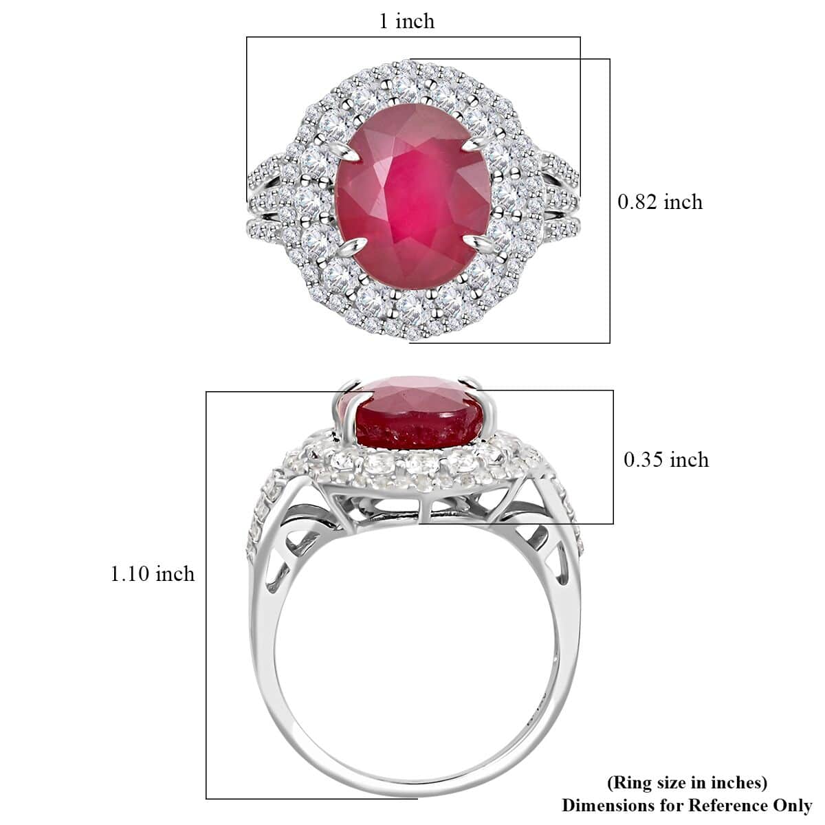 Niassa Ruby (FF) and White Topaz Double Halo Ring in Platinum Over Sterling Silver (Size 7.0) 9.35 ctw image number 4