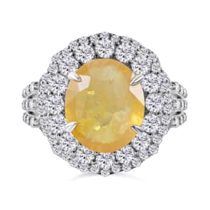 Yellow Sapphire (FF) and White Topaz Double Halo Ring in Platinum Over Sterling Silver (Size 10.0) 10.00 ctw