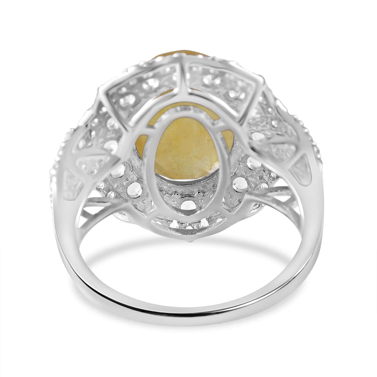 Yellow Sapphire (FF) and White Topaz Double Halo Ring in Platinum Over Sterling Silver (Size 10.0) 10.00 ctw image number 3