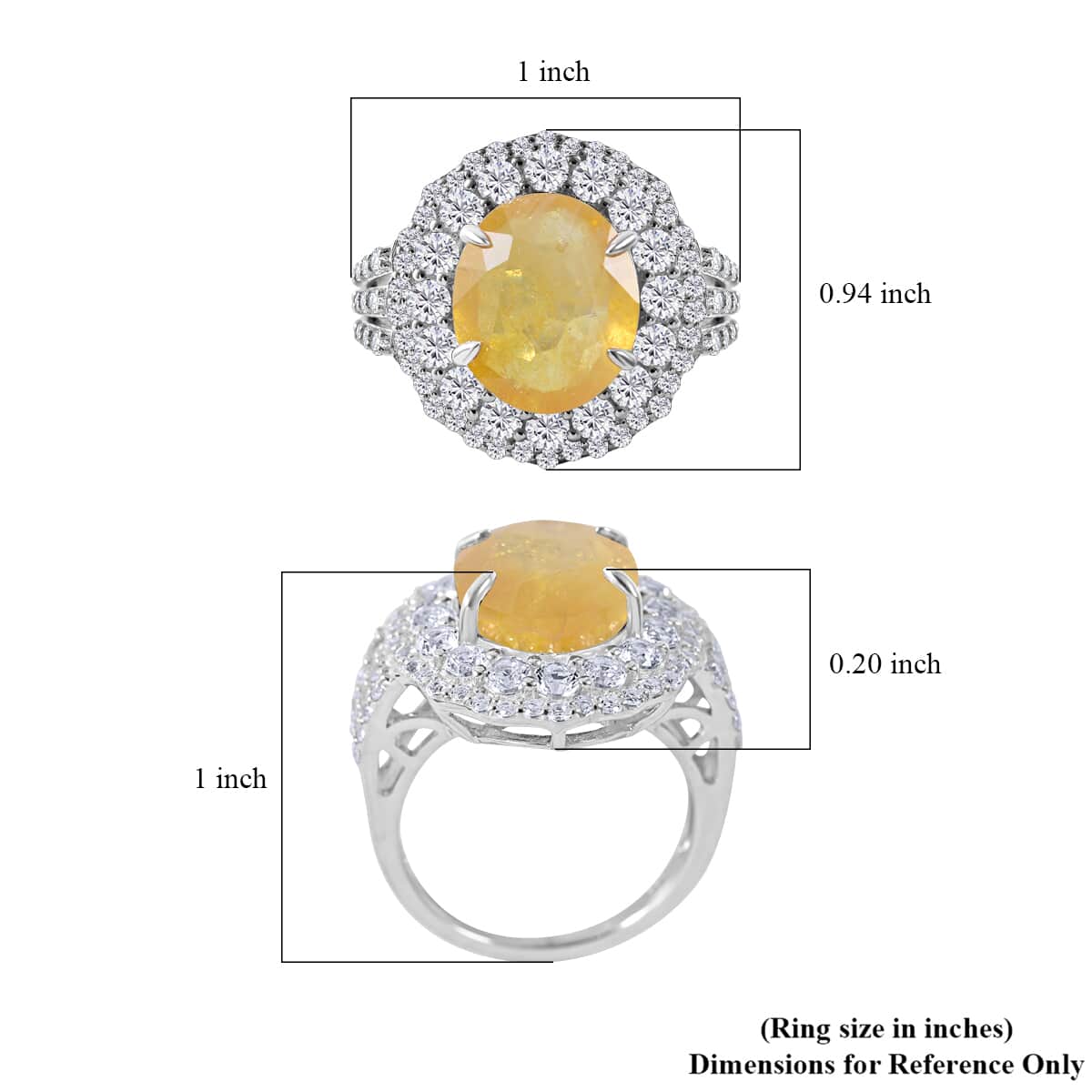 Yellow Sapphire (FF) and White Topaz Double Halo Ring in Platinum Over Sterling Silver (Size 7.0) 10.00 ctw image number 4