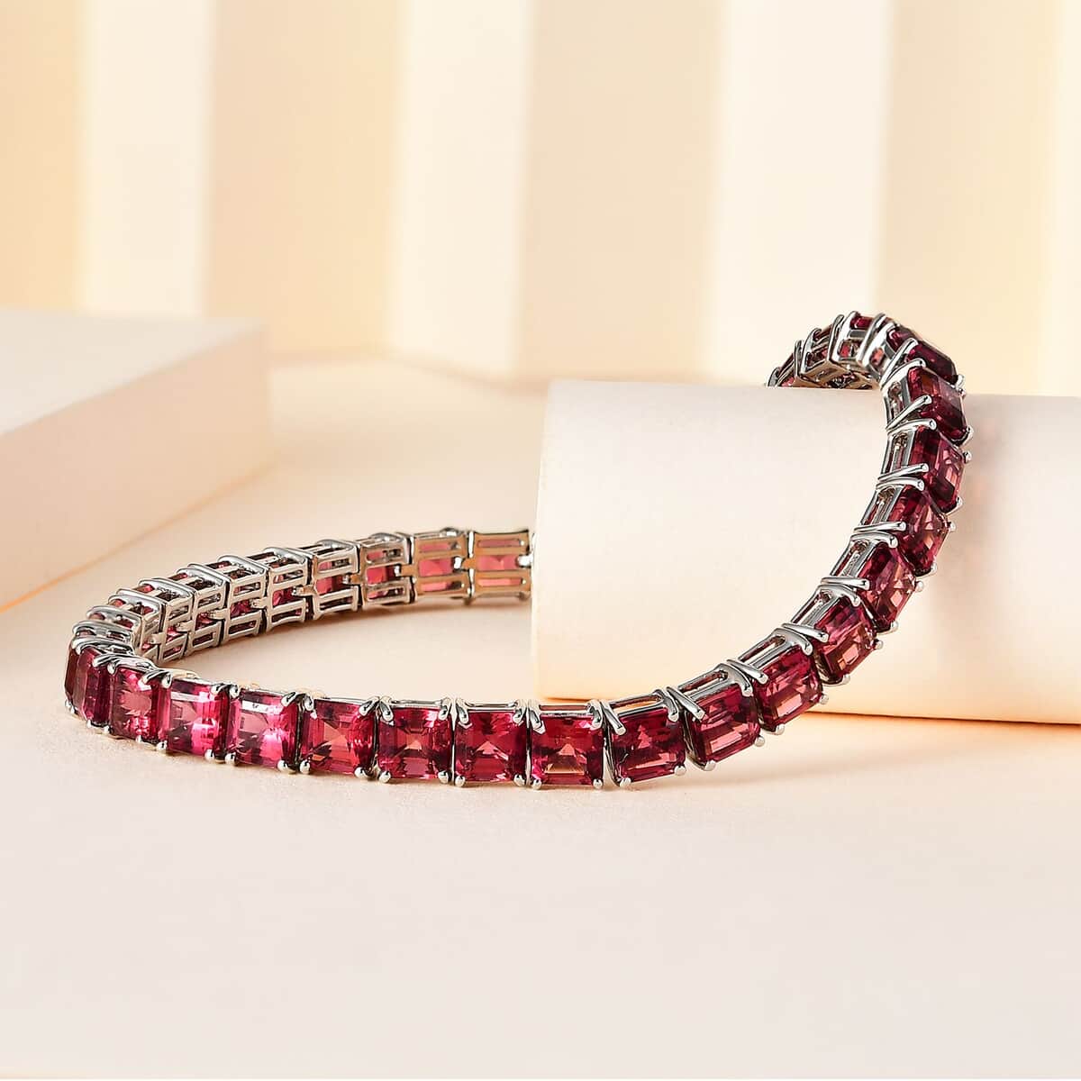 950 Platinum and 18K Gold AAAA Ouro Fino Rubellite Tennis Bracelet (7.25 In) 16.70 Grams 25.35 ctw image number 1