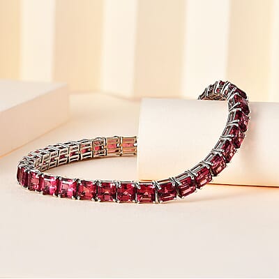 950 Platinum and 18K Gold AAAA Ouro Fino Rubellite Tennis Bracelet (7.25 In) 16.70 Grams 25.35 ctw
