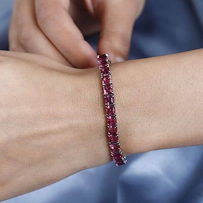 950 Platinum and 18K Gold AAAA Ouro Fino Rubellite Tennis Bracelet (7.25 In) 16.70 Grams 25.35 ctw