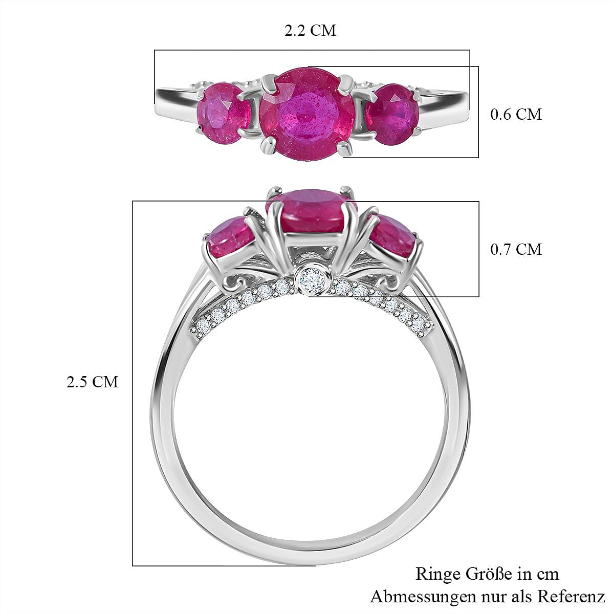 Premium Niassa Ruby (FF) and White Zircon 2.15 ctw Ring in Rhodium Over Sterling Silver (Size 9.0)