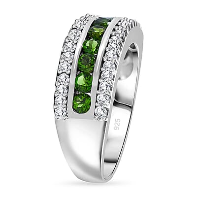 Chrome Diopside and White Zircon 1.69 ctw Ring in Rhodium Over Sterling Silver (Size 6.5)