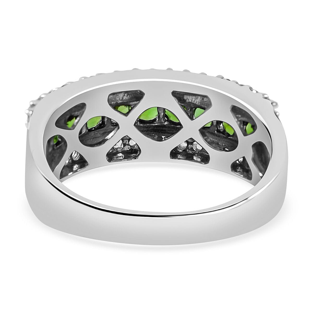 Chrome Diopside and White Zircon 1.69 ctw Ring in Rhodium Over Sterling Silver (Size 6.5)
