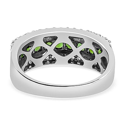 Chrome Diopside and White Zircon 1.69 ctw Ring in Rhodium Over Sterling Silver (Size 6.5)