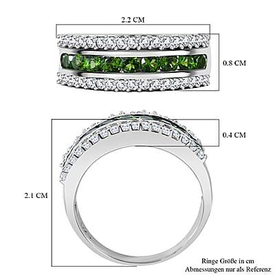 Chrome Diopside and White Zircon 1.69 ctw Ring in Rhodium Over Sterling Silver (Size 6.5)