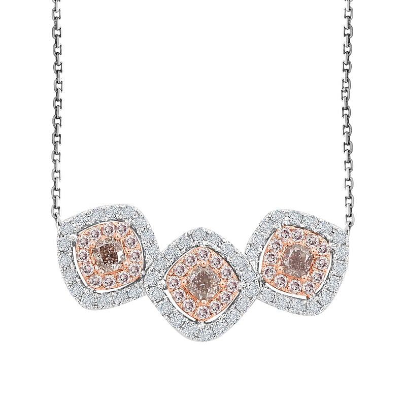 Modani 14K Rose and White Gold VS-SI Natural Pink and White Diamond Necklace 18 Inches 5.85 Grams 1.40 ctw