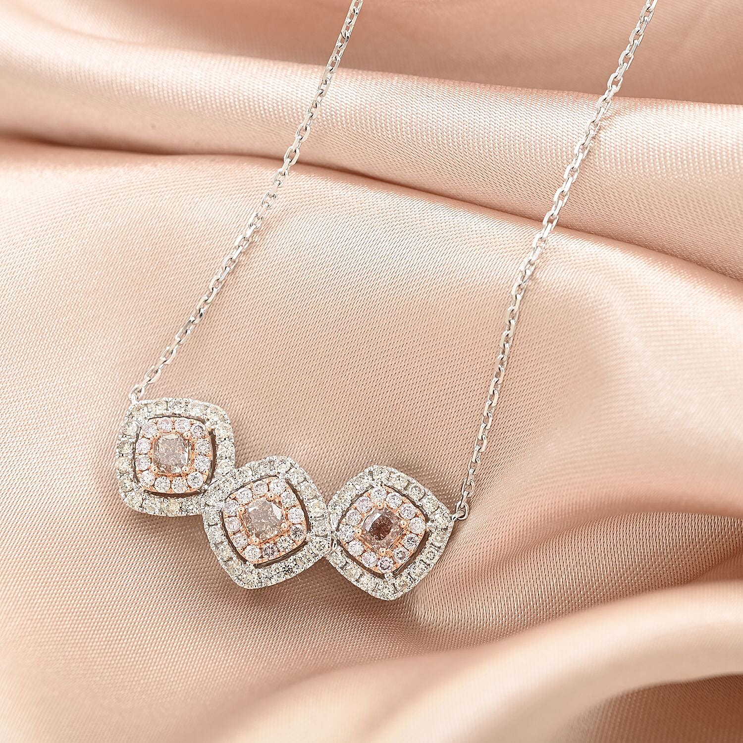 Modani 14K Rose and White Gold VS-SI Natural Pink and White Diamond Necklace 18 Inches 5.85 Grams 1.40 ctw