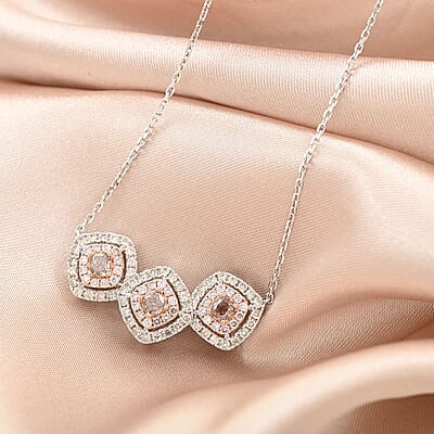 Modani 14K Rose and White Gold VS-SI Natural Pink and White Diamond Necklace 18 Inches 5.85 Grams 1.40 ctw