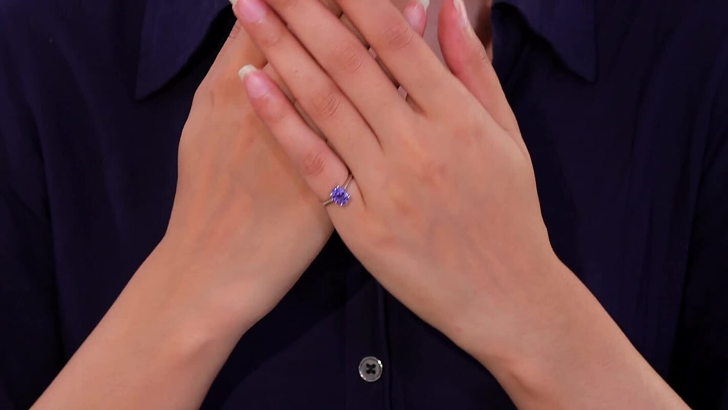 Tanzanite Solitaire Ring in Platinum Over Sterling Silver (Size 4.0) 1.35 ctw