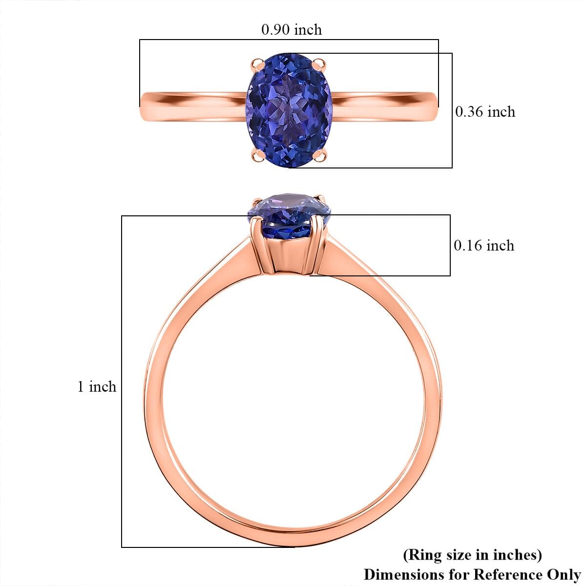 Tanzanite 1.35 ctw Solitaire Ring in Vermeil Rose Gold Over Sterling Silver (Size 9.0) image number 5