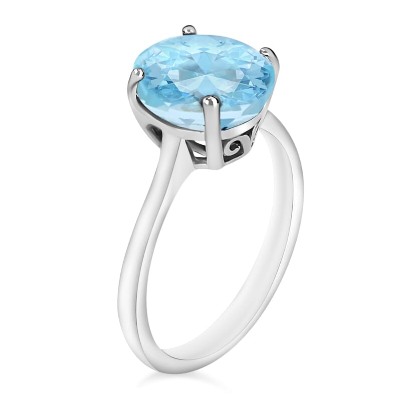 Luxoro 14K White Gold Premium Mangoro Aquamarine Solitaire Ring (Size 10.0) 2.40 ctw