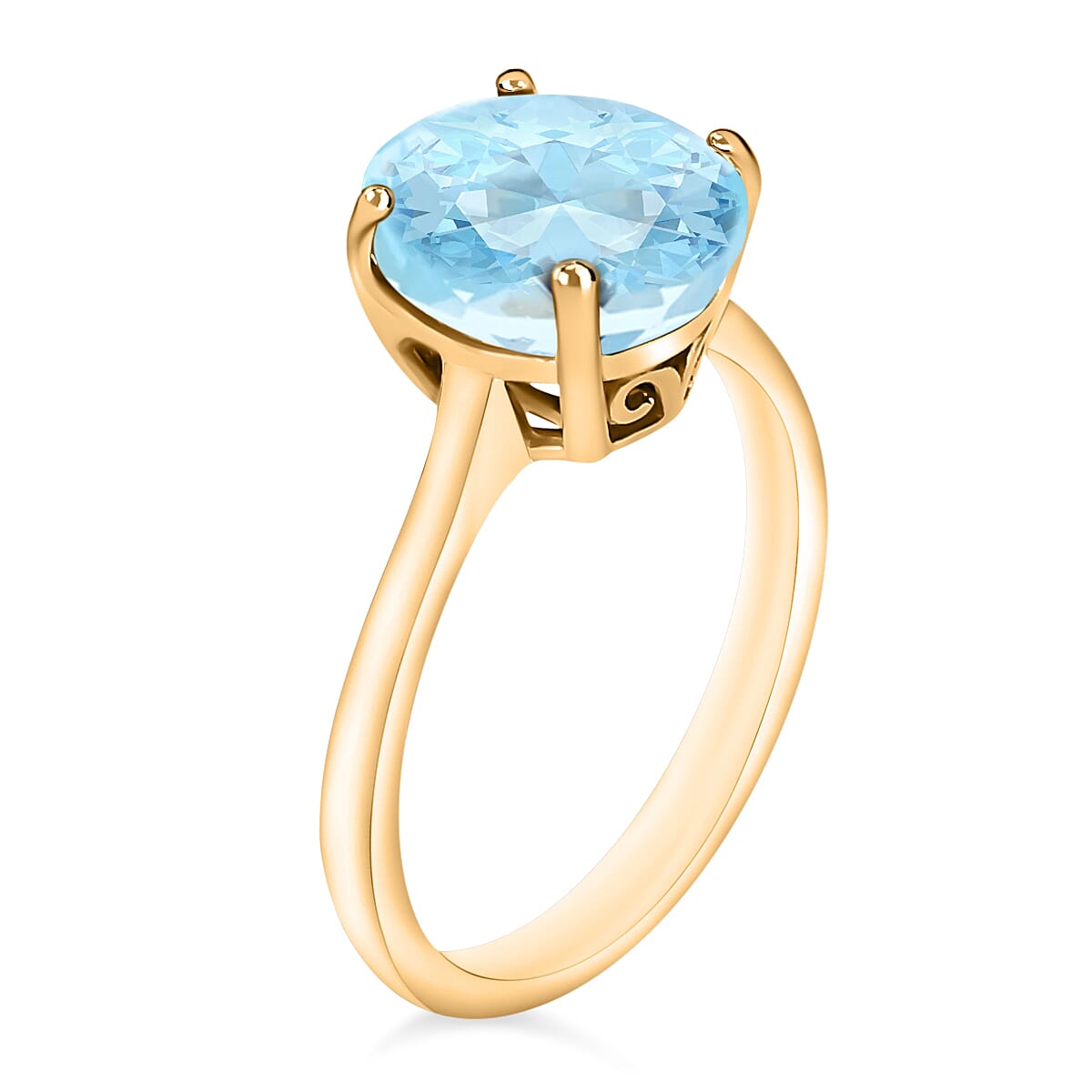 Mangoro Aquamarine 2.40 ctw Solitaire Ring in Vermeil Yellow Gold Over Sterling Silver (Size 6.5) (Del. in 10-12 Days) image number 2