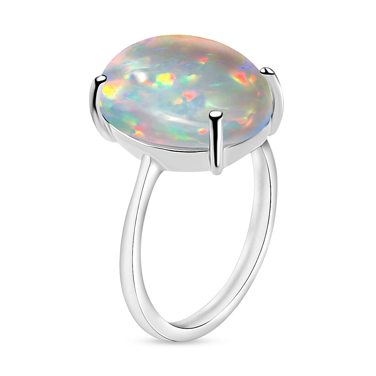Luxoro Premium Ethiopian Welo Opal 5.00 ctw Solitaire Ring in 14K White Gold (Size 10.0) 4 Grams image number 2