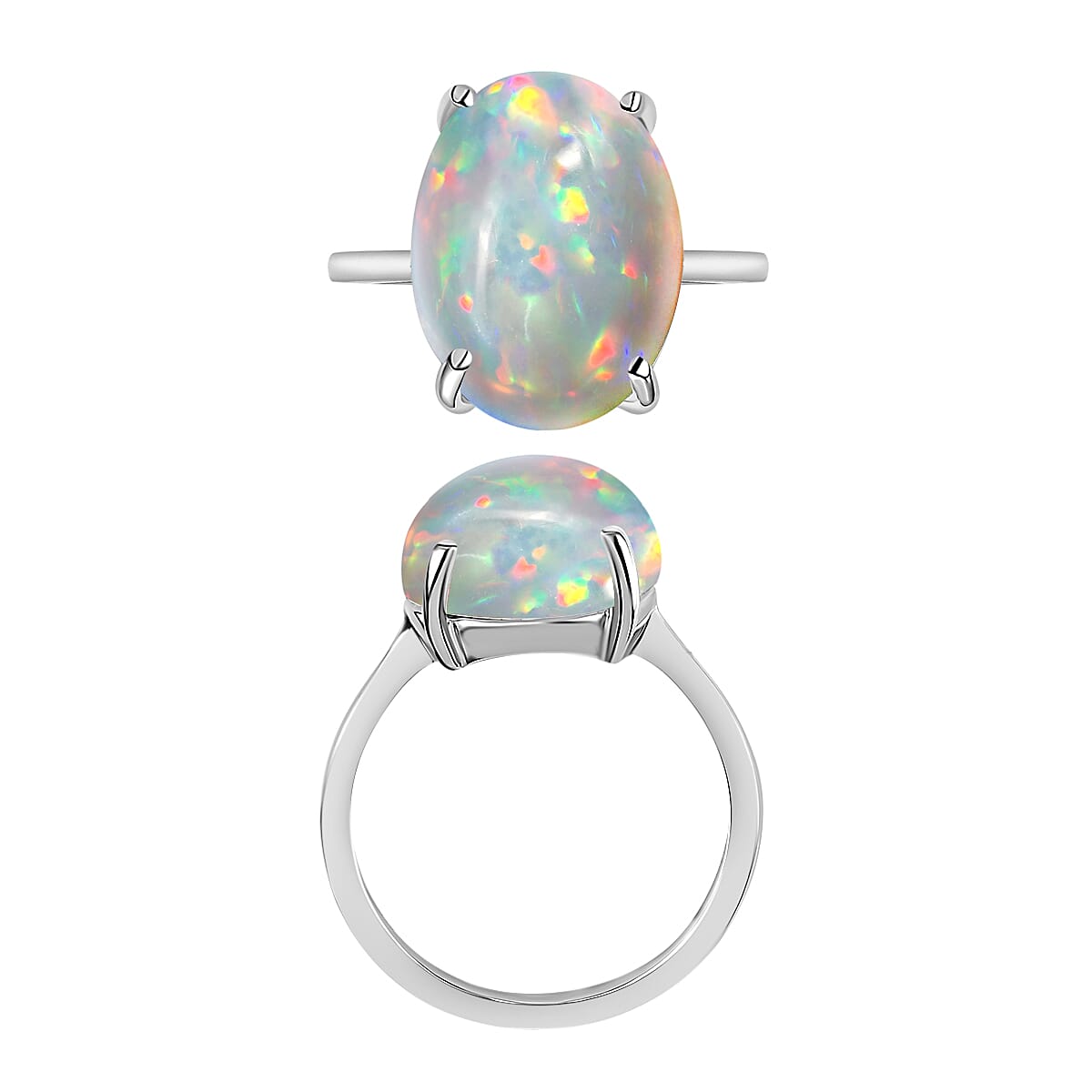 Luxoro Premium Ethiopian Welo Opal 5.00 ctw Solitaire Ring in 14K White Gold (Size 10.0) 4 Grams image number 3