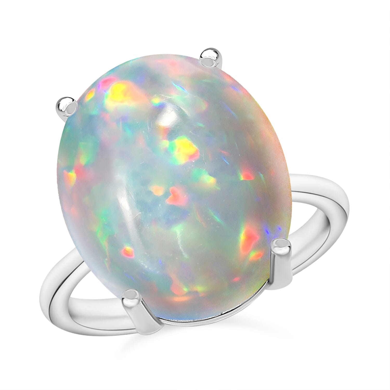 Luxoro Premium Ethiopian Welo Opal 5.00 ctw Solitaire Ring in 14K White Gold (Size 5.0) 4 Grams