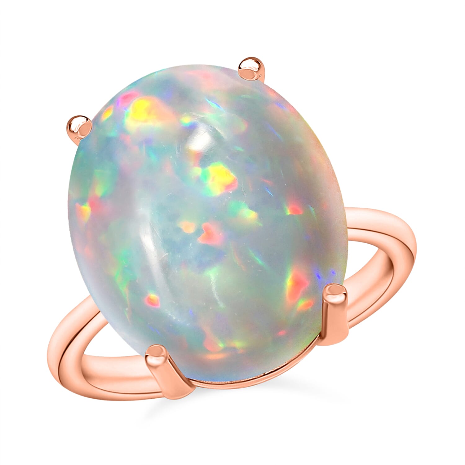 Luxoro Premium Ethiopian Welo Opal 5.00 ctw Solitaire Ring in 14K Rose Gold (Size 7.0) 4 Grams