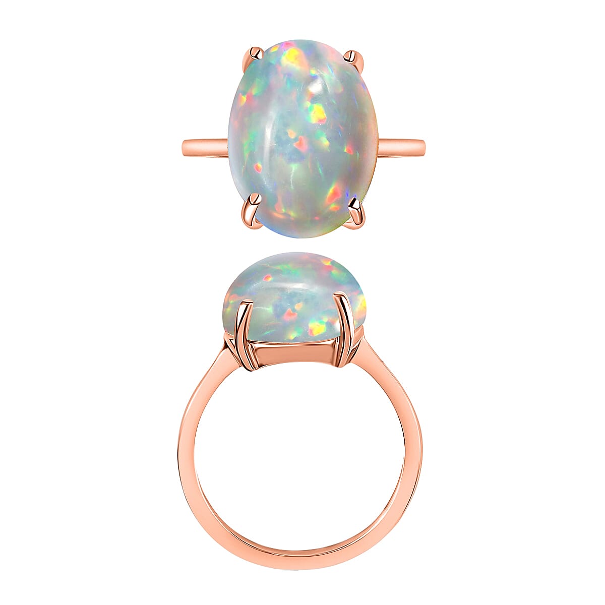 Premium Ethiopian Welo Opal 5.00 ctw Solitaire Ring in Vermeil Rose Gold Over Sterling Silver (Size 4.5) (Del. in 10-12 Days) image number 3