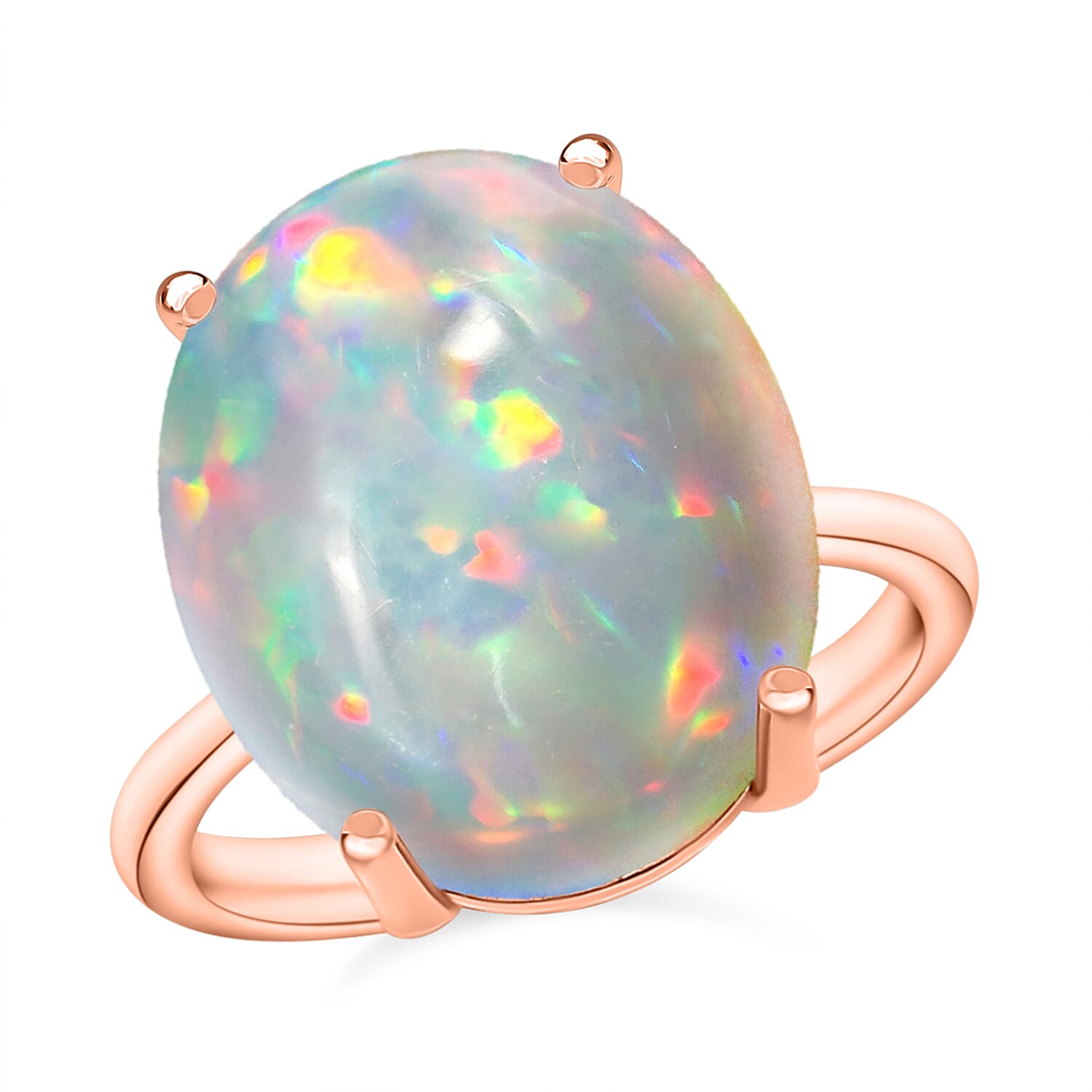 Premium Ethiopian Welo Opal 5.00 ctw Solitaire Ring in Vermeil Rose Gold Over Sterling Silver (Size 6.0)
