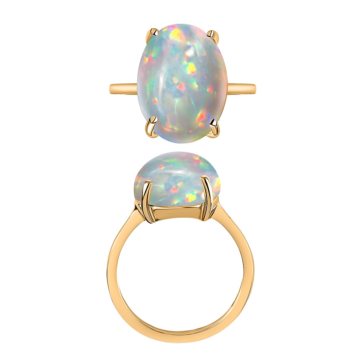 D'Joy Premium Ethiopian Welo Opal 5.00 ctw Solitaire Ring in Vermeil Yellow Gold Over Sterling Silver (Size 8.0) (Del. in 10-12 Days) image number 3