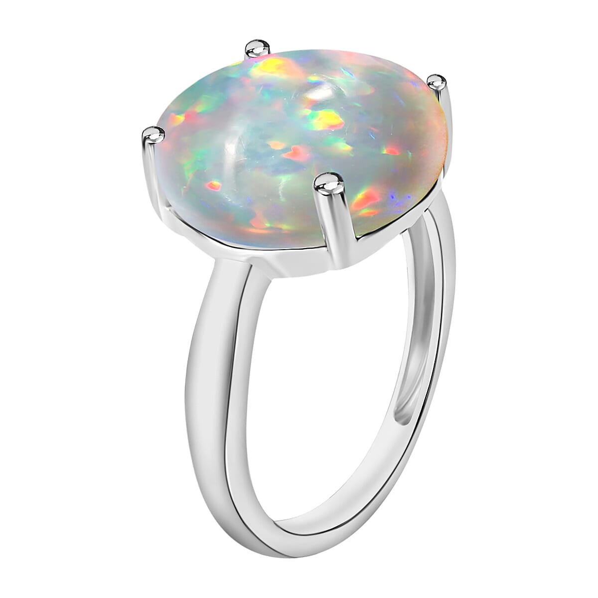 D'Joy Premium Ethiopian Welo Opal 2.40 ctw Solitaire Ring in Platinum Over Sterling Silver (Size 8.0) image number 2
