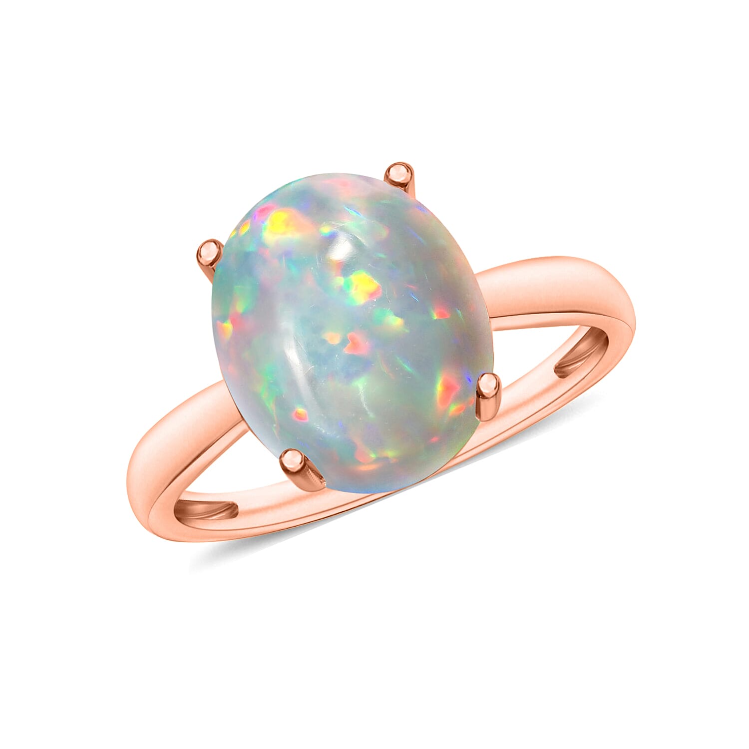 Premium Ethiopian Welo Opal 2.40 ctw Solitaire Ring in Vermeil Rose Gold Over Sterling Silver (Size 5.5)