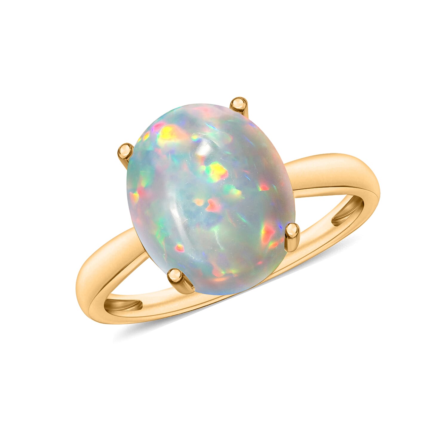 D'Joy Ethiopian Welo Opal Solitaire Ring in Vermeil Yellow Gold Over Sterling Silver 2.40 ctw (Size 11.5)
