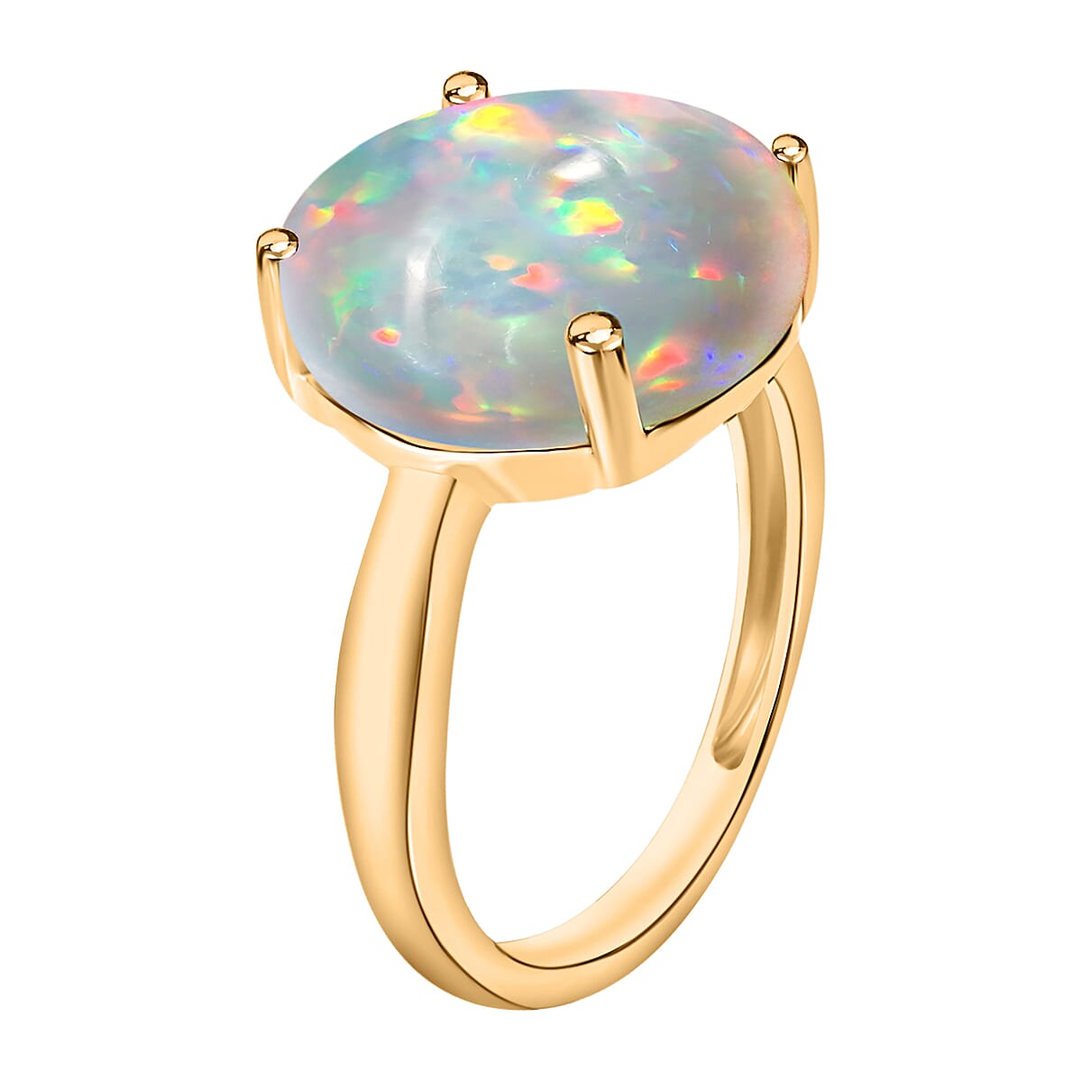 D'Joy Ethiopian Welo Opal Solitaire Ring in Vermeil Yellow Gold Over Sterling Silver 2.40 ctw (Size 4.0) (Del. In 10-12 Days) image number 2