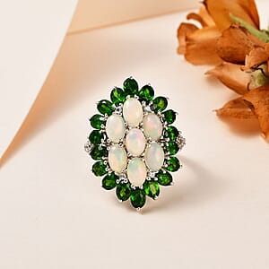Ethiopian Welo Opal and Multi Gemstone Floral Ring in Platinum Over Sterling Silver (Size 10.0) 5.90 ctw