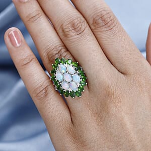 Ethiopian Welo Opal and Multi Gemstone Floral Ring in Platinum Over Sterling Silver (Size 10.0) 5.90 ctw