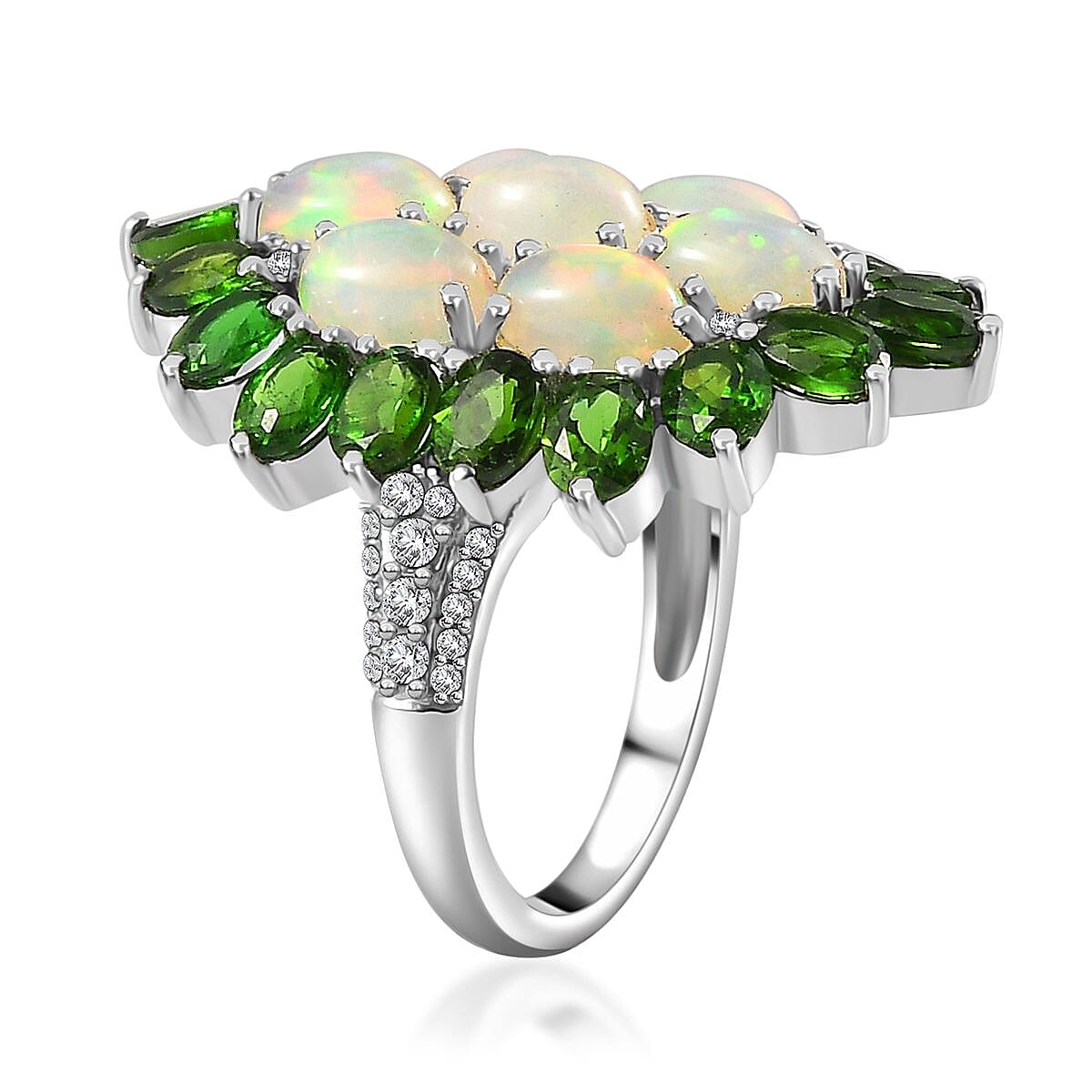 Ethiopian Welo Opal and Multi Gemstone Floral Ring in Platinum Over Sterling Silver (Size 10.0) 5.90 ctw image number 4