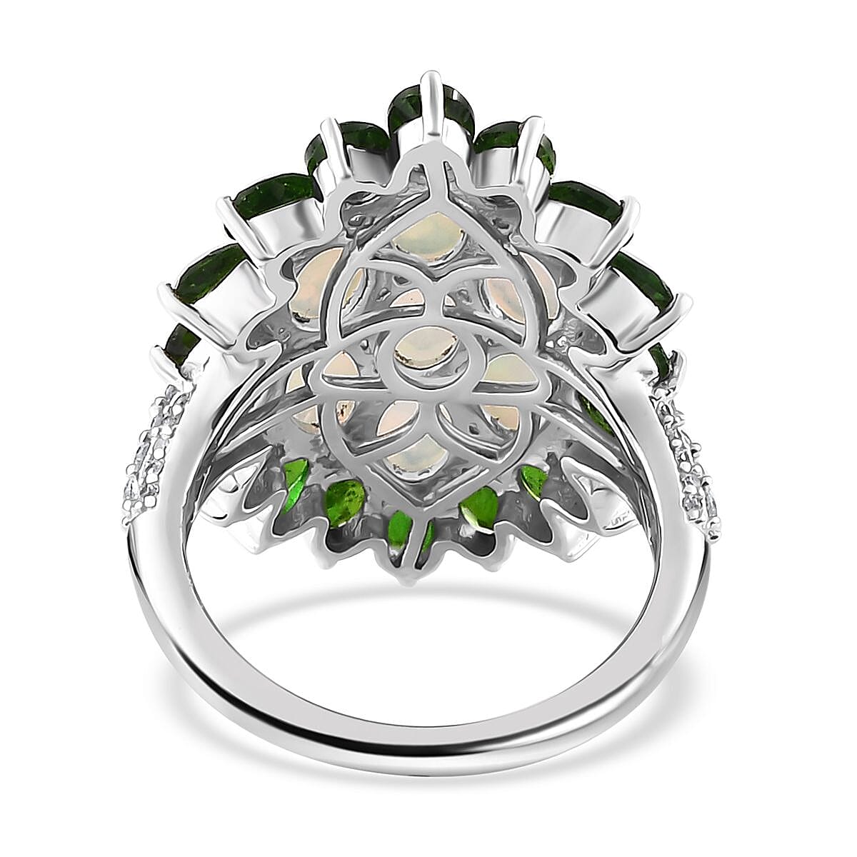 Ethiopian Welo Opal and Multi Gemstone Floral Ring in Platinum Over Sterling Silver (Size 10.0) 5.90 ctw