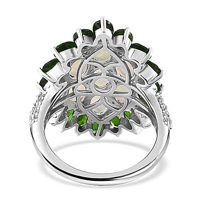 Ethiopian Welo Opal and Multi Gemstone Floral Ring in Platinum Over Sterling Silver (Size 10.0) 5.90 ctw