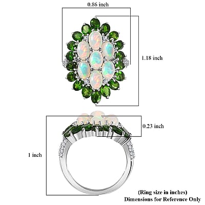 Ethiopian Welo Opal and Multi Gemstone Floral Ring in Platinum Over Sterling Silver (Size 10.0) 5.90 ctw