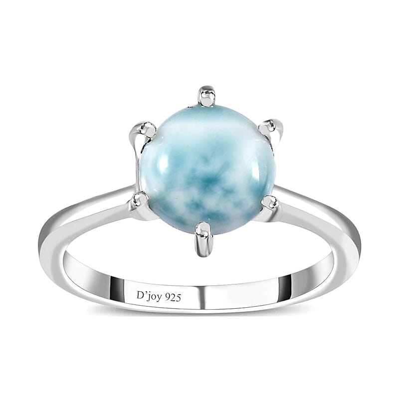 Larimar Solitaire Ring in Platinum Over Sterling Silver (Size 10.0) 2.25 ctw