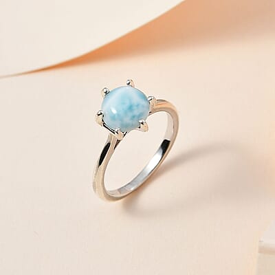 Larimar Solitaire Ring in Platinum Over Sterling Silver (Size 10.0) 2.25 ctw