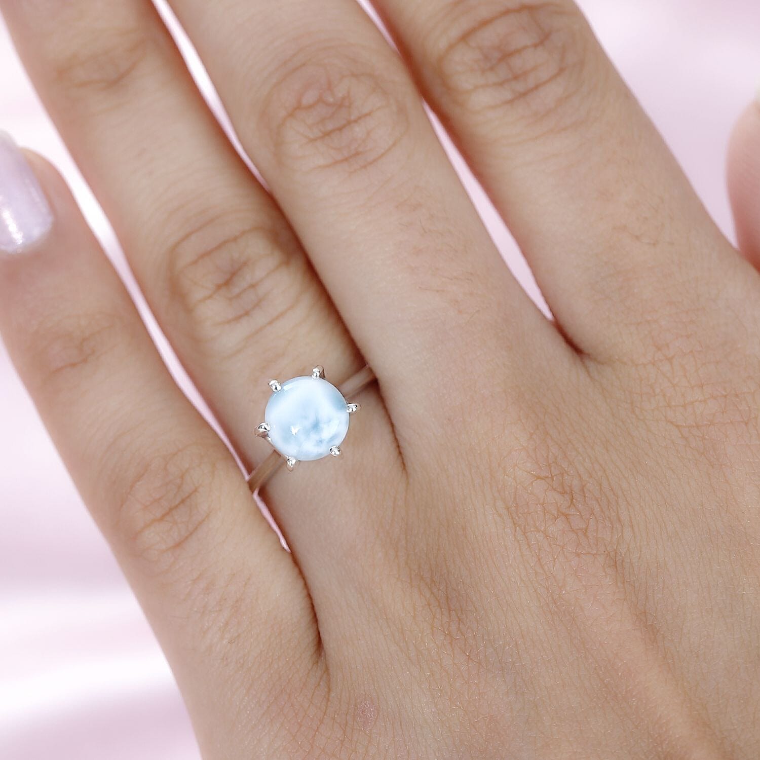 Larimar Solitaire Ring in Platinum Over Sterling Silver (Size 10.0) 2.25 ctw