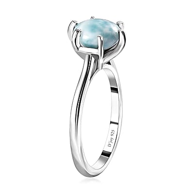 Larimar Solitaire Ring in Platinum Over Sterling Silver (Size 10.0) 2.25 ctw