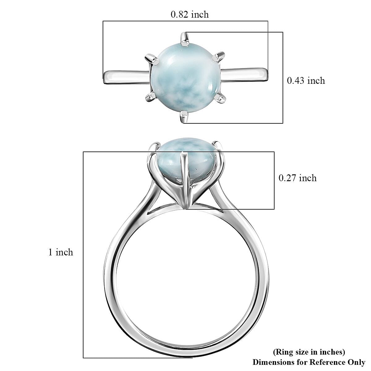 Larimar Solitaire Ring in Platinum Over Sterling Silver (Size 10.0) 2.25 ctw