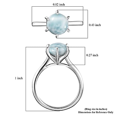 Larimar Solitaire Ring in Platinum Over Sterling Silver (Size 10.0) 2.25 ctw