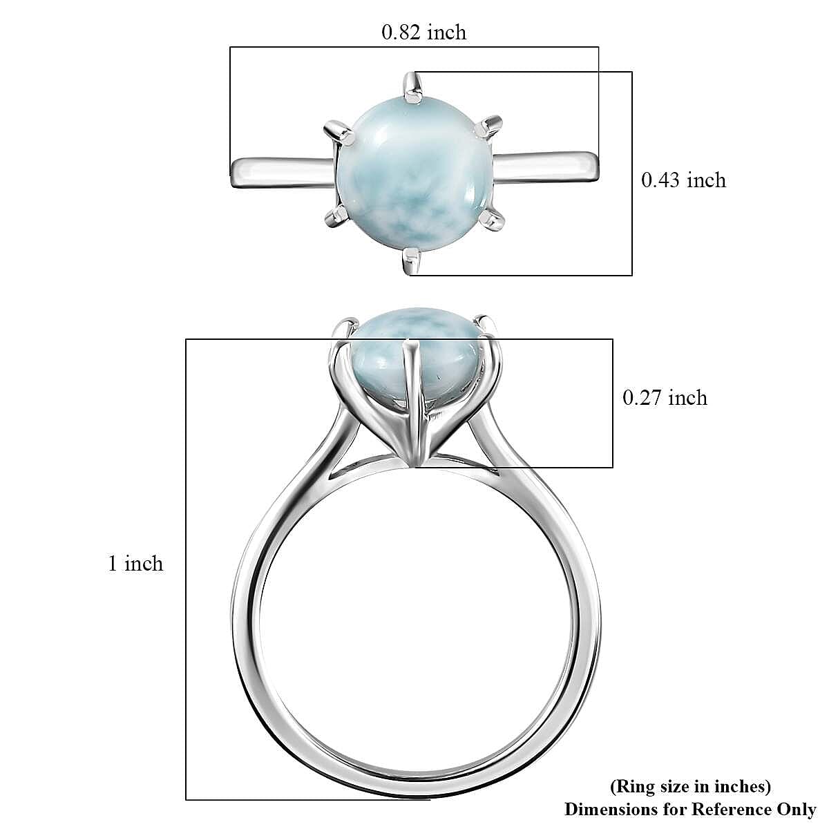 Larimar Solitaire Ring in Platinum Over Sterling Silver (Size 7.0) 2.25 ctw image number 5