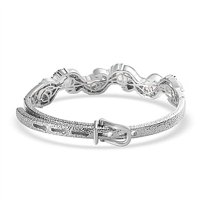 Ethiopian Welo Opal and White Zircon Bangle Bracelet in Platinum Over Sterling Silver (7.25 In) 6.00 ctw