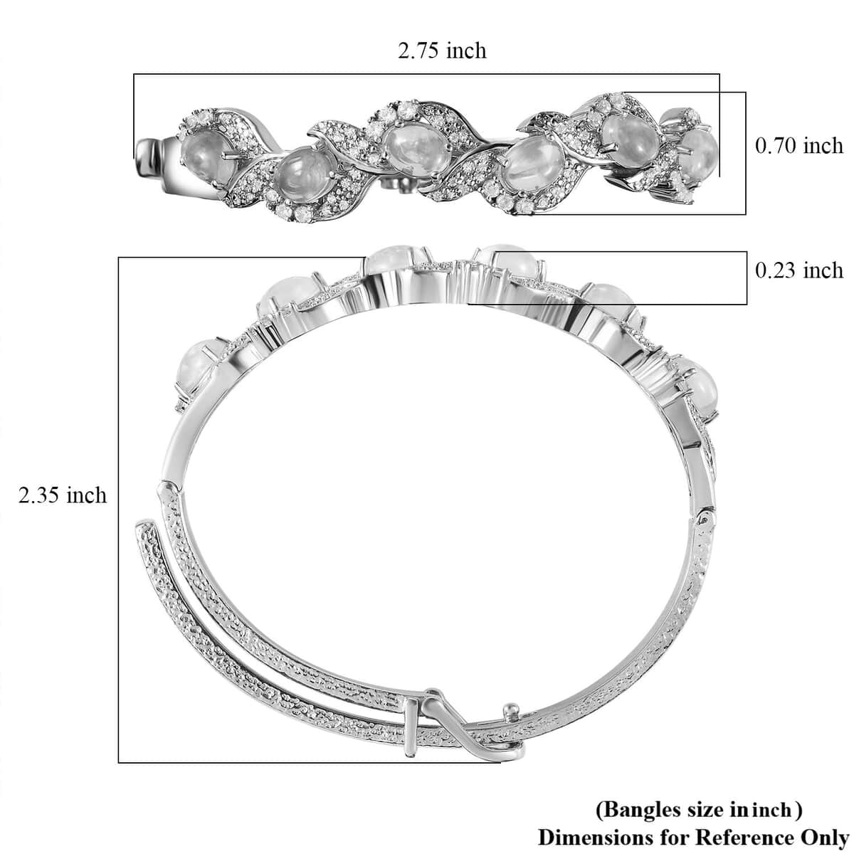 Ethiopian Welo Opal and White Zircon Bangle Bracelet in Platinum Over Sterling Silver (7.25 In) 6.00 ctw image number 6