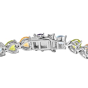 Multi Gemstone Link Heart Bracelet in Platinum Over Sterling Silver (6.50 In) 22.65 ctw